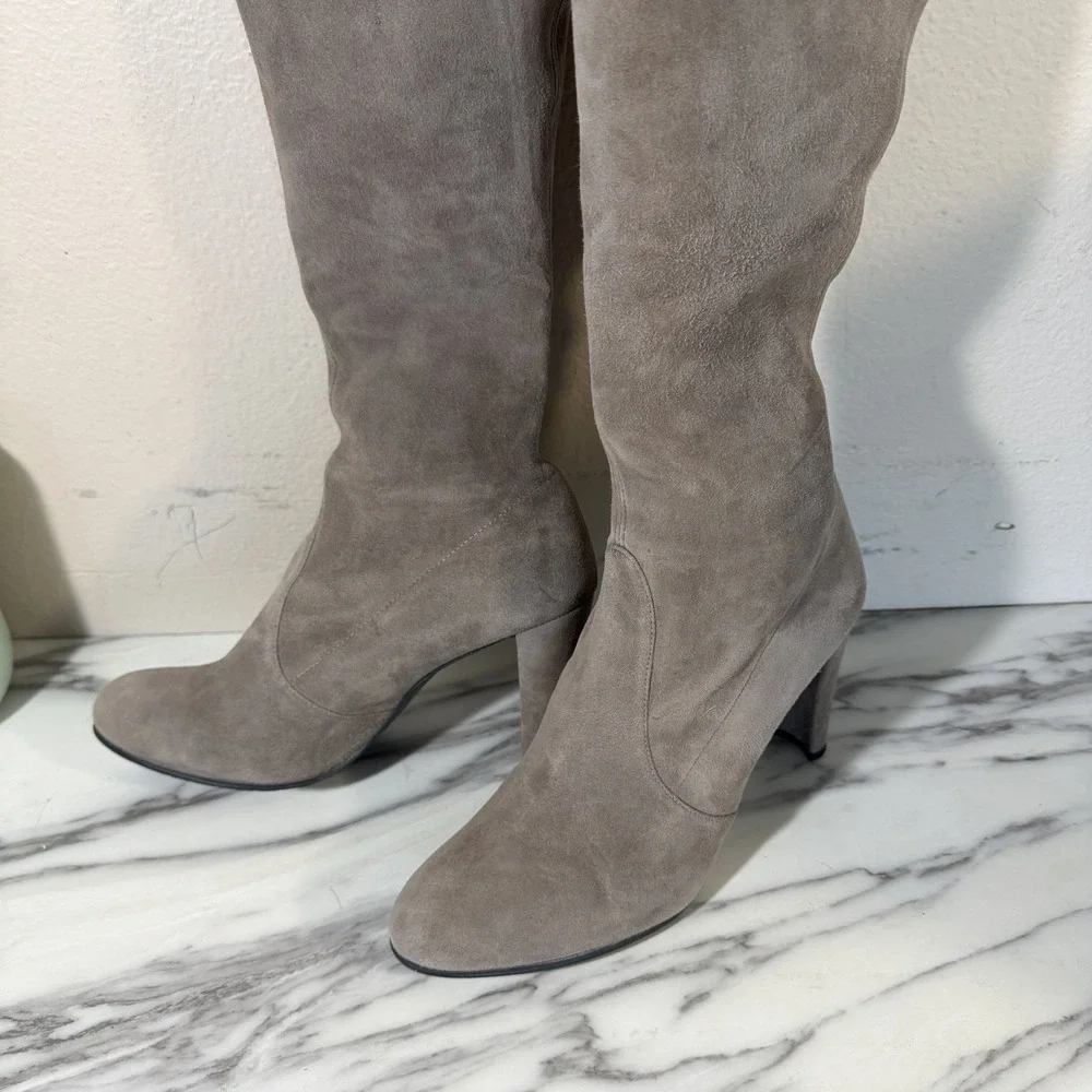 Stuart Weitzman HIGHLAND Stretch Suede Over Knee Boots Tan SZ 9.5 Womens Heeled
